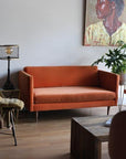 Persimmon Velvet Mid-Century Modern Loveseat