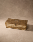Antique Distressed Wood Box with chipped cream and ochre paint and a small metal latch