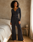 Black Ribbed Wrap Jumpsuit, alternate view 2