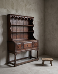 Three-quarter view of the antique oak Welsh dresser showing full form and construction
