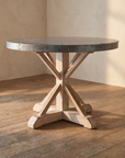 Detail of the whitewashed trestle base joinery