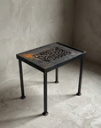 Antique Grate Side Table, Floral Scroll design, three-quarter view showing form and construction