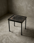 Antique Grate Side Table, Geometric Lattice design, three-quarter view showing form and construction