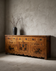 Antique Chinese hand-painted sideboard, three-quarter view