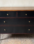 Atelier de Madeleine chest by Theodore Alexander, front view, ebonized finish with worn edges