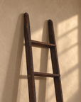 Detail of the ladder's rounded rail tips and upper rungs