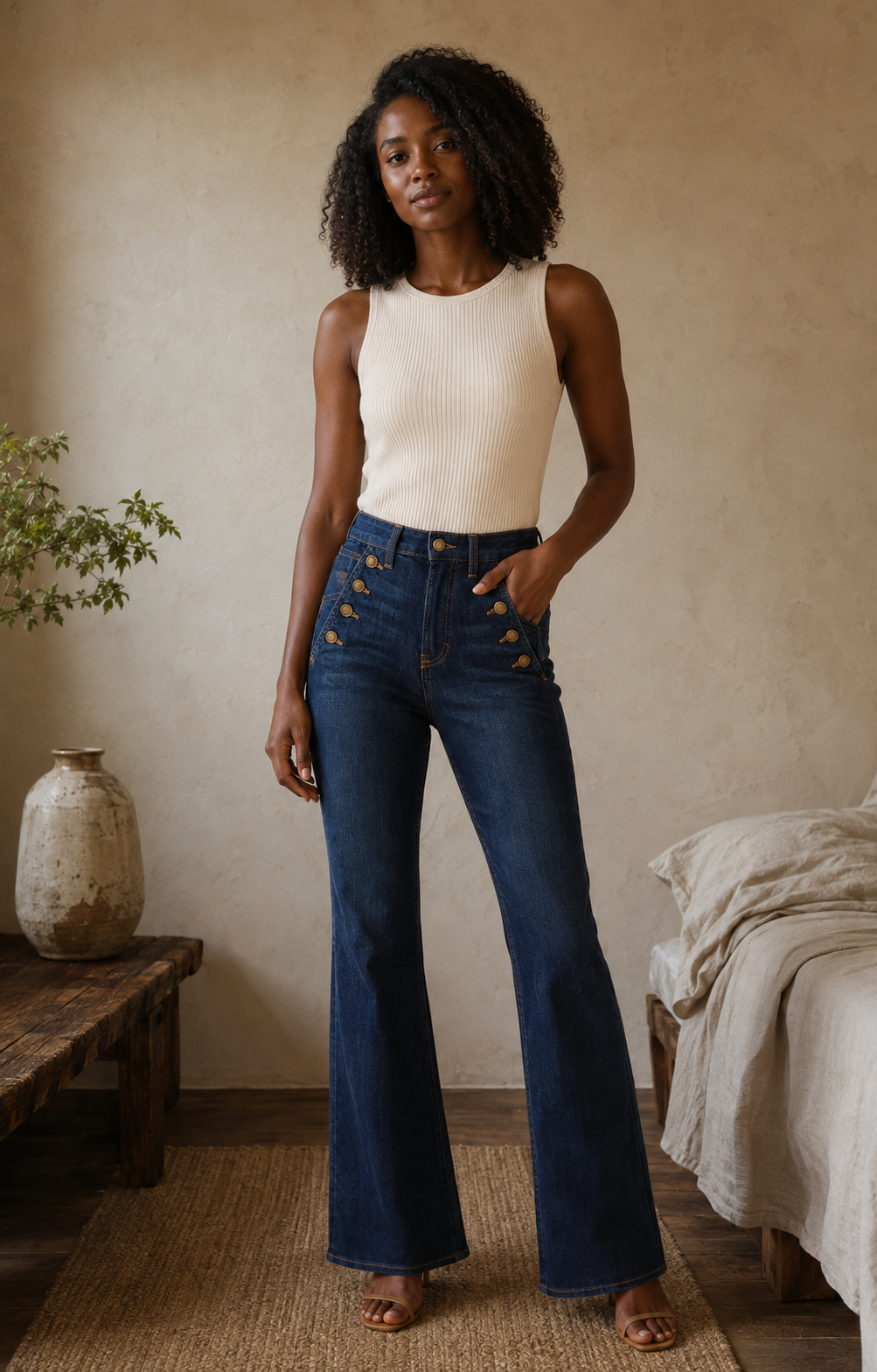 Dark Indigo Button Jeans