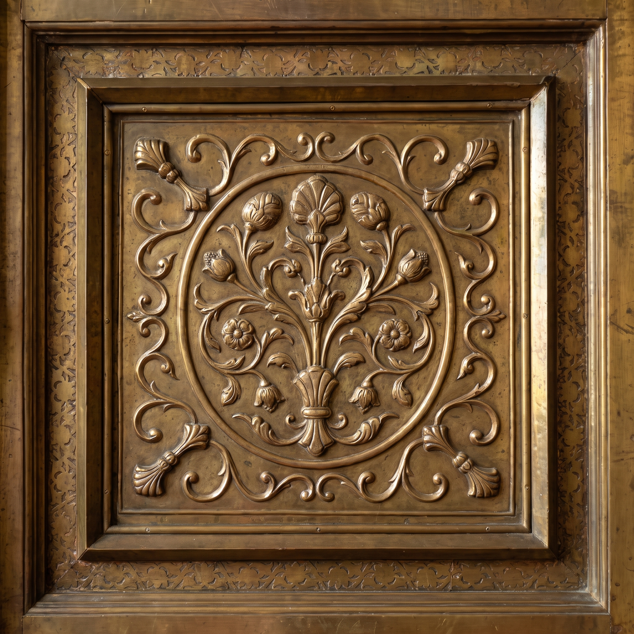ABC Haveli Armoire embossed brass door panel detail