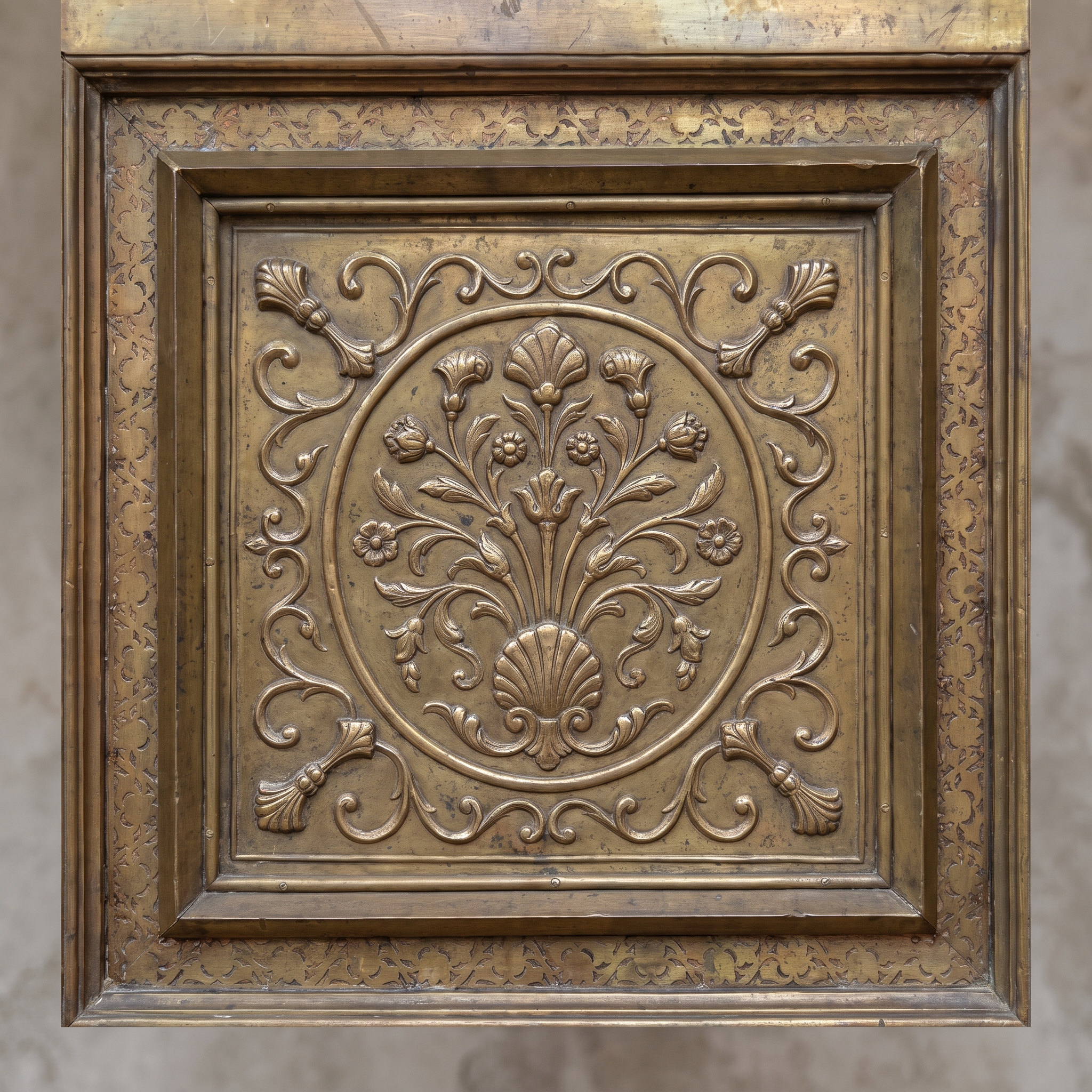 ABC Haveli Armoire embossed brass door panel detail, second angle