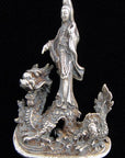 Brass Deity Statuette Quan Yin On Dragon