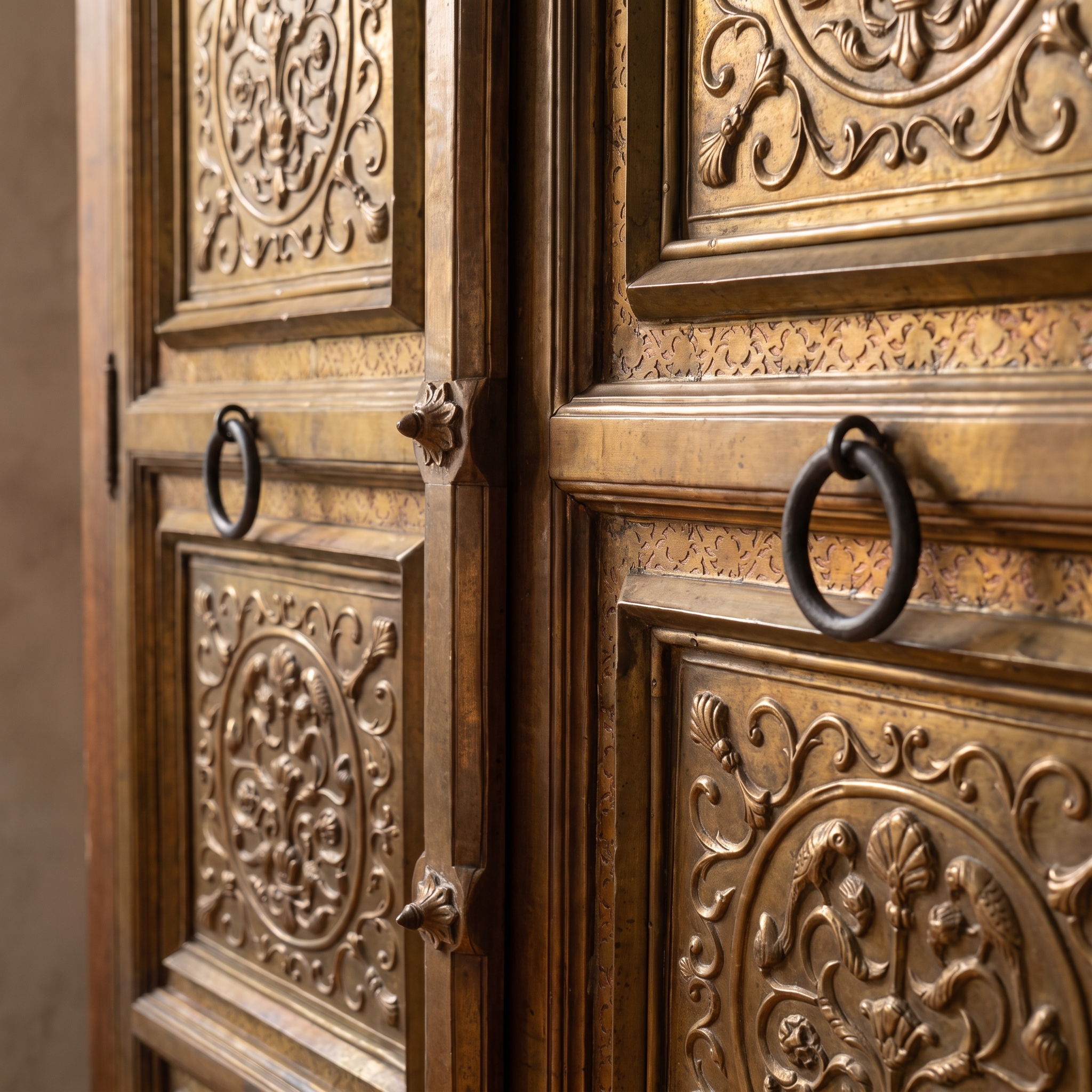 ABC Haveli Armoire matched iron ring pull detail