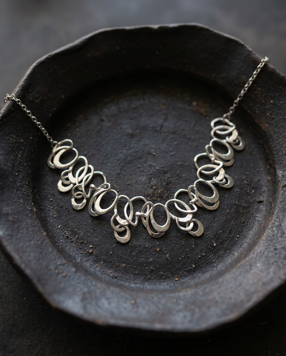 Silver Loop Statement Necklace, alternate view