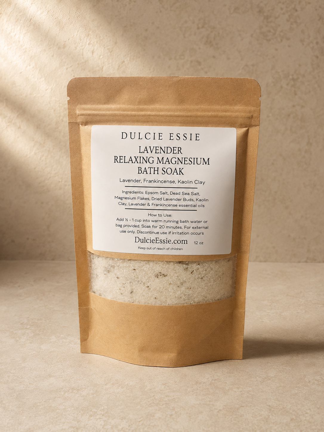 Dulcie Essie Lavender Relaxing Magnesium Bath Soak, 12 oz kraft pouch