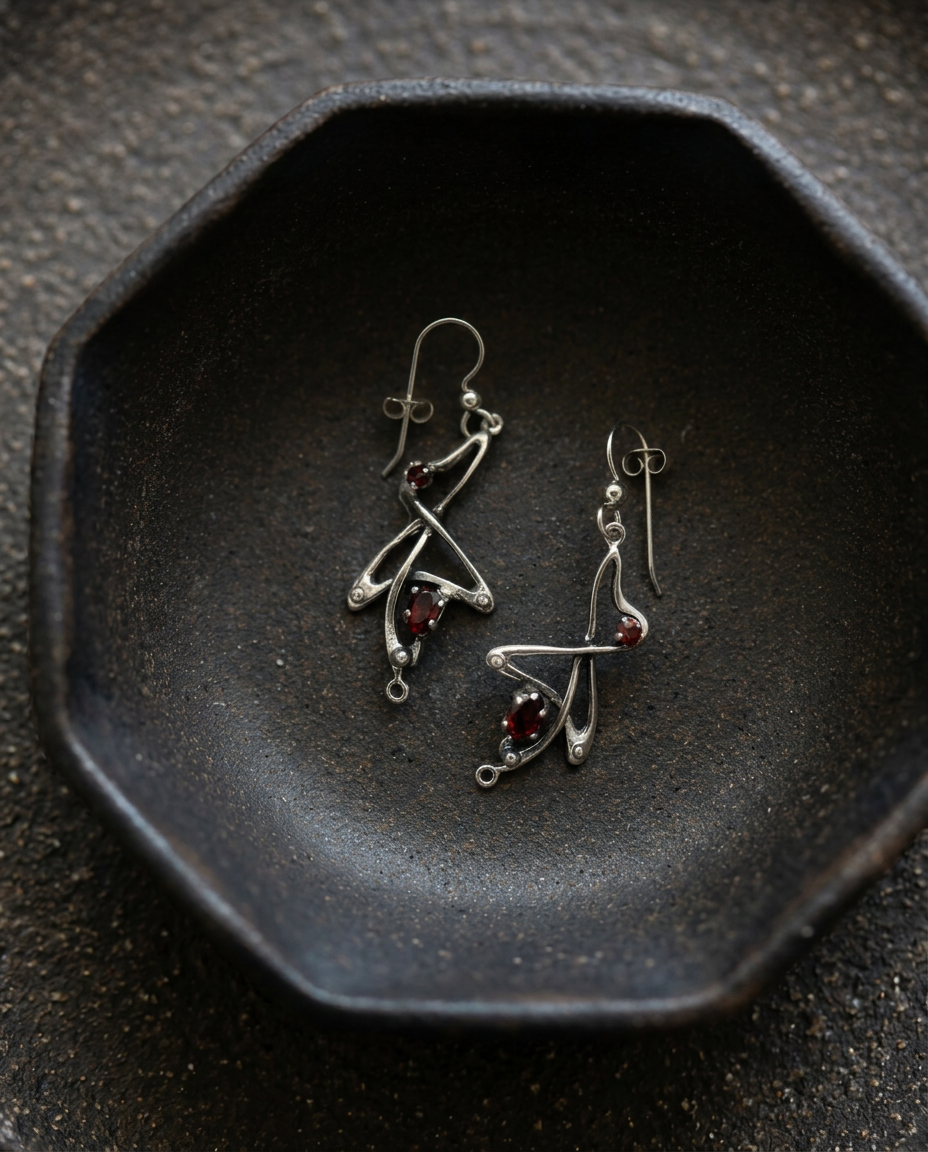 Garnet Whiplash Earrings, alternate view