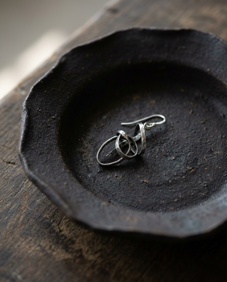 Open Loop Wire Earring on black ceramic dish