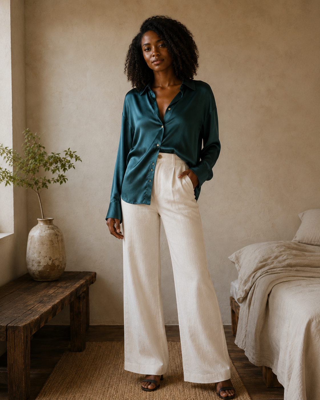 Teal Satin Blouse