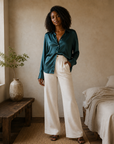 Teal Satin Blouse