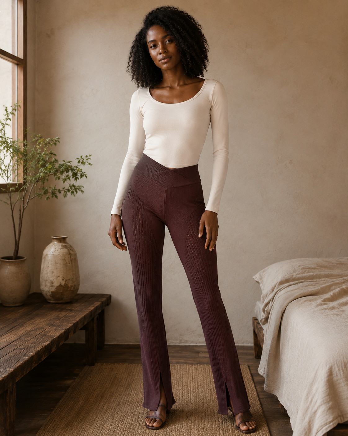 Burgundy Ribbed Leggings