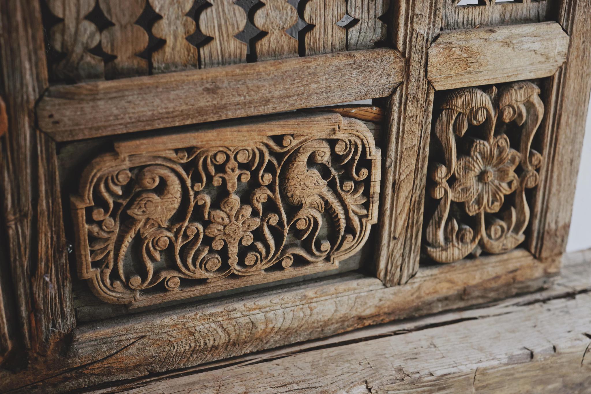 Antique Hand-Carved Wooden Door Panel