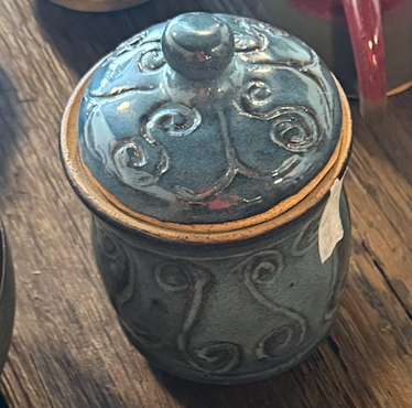 Lidded Jar - blue patterned