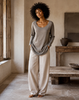 Taupe Long-Sleeve Scoop-Neck Sweater