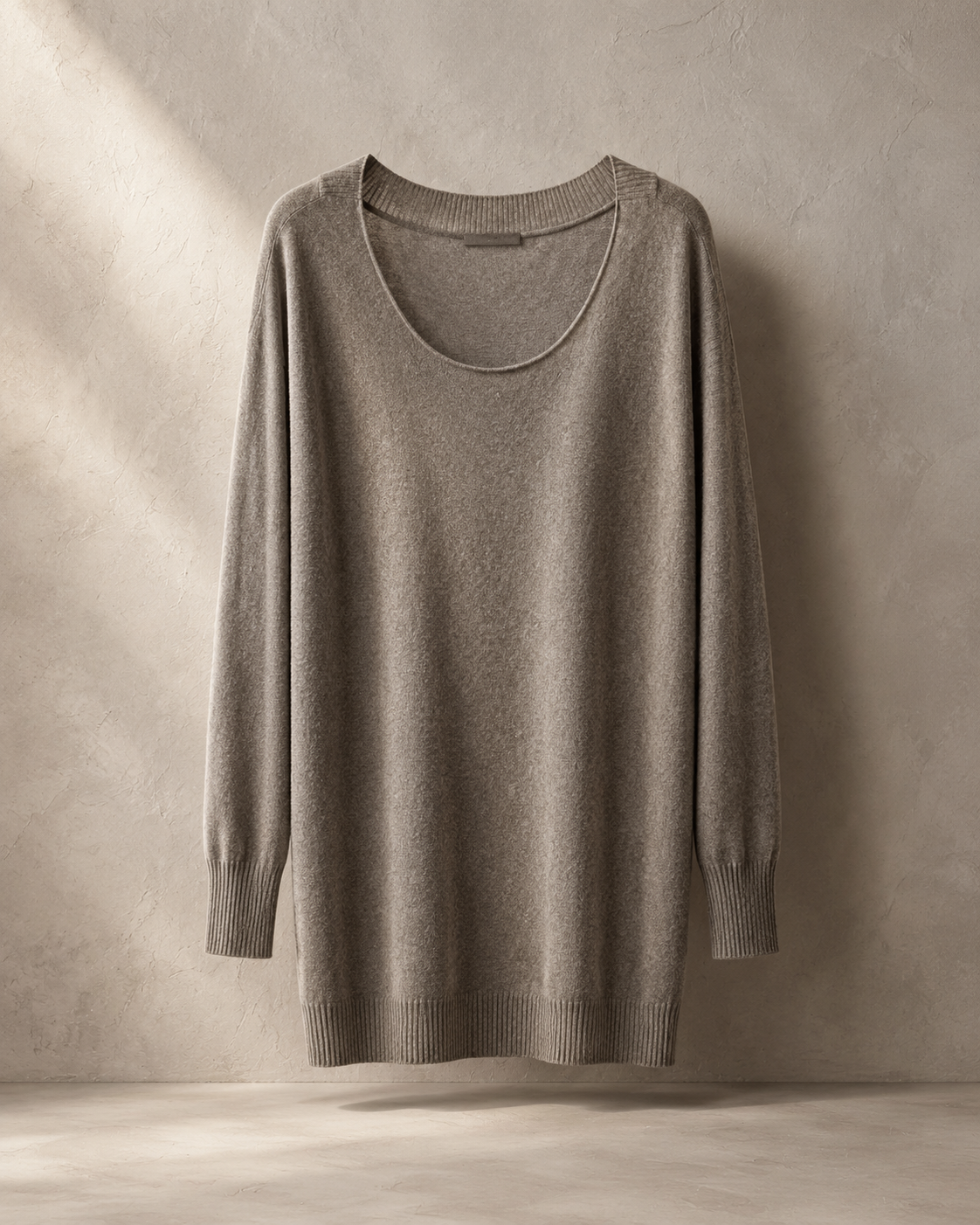 Taupe Long-Sleeve Scoop-Neck Sweater