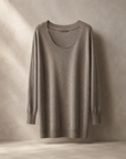 Taupe Long-Sleeve Scoop-Neck Sweater