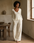 Ivory Long-Sleeve V-Neck Knit Top