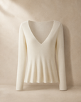 Ivory Long-Sleeve V-Neck Knit Top