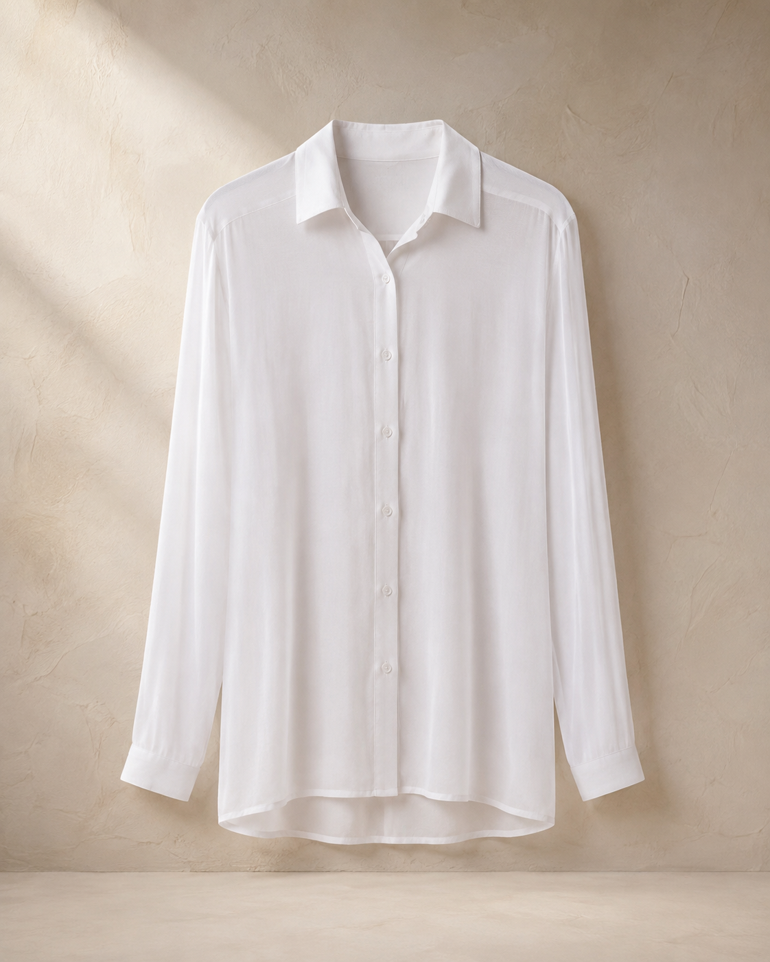 White Modal-Silk Button-Up Shirt, men's fluid white shirt with point collar and buttoned cuffs