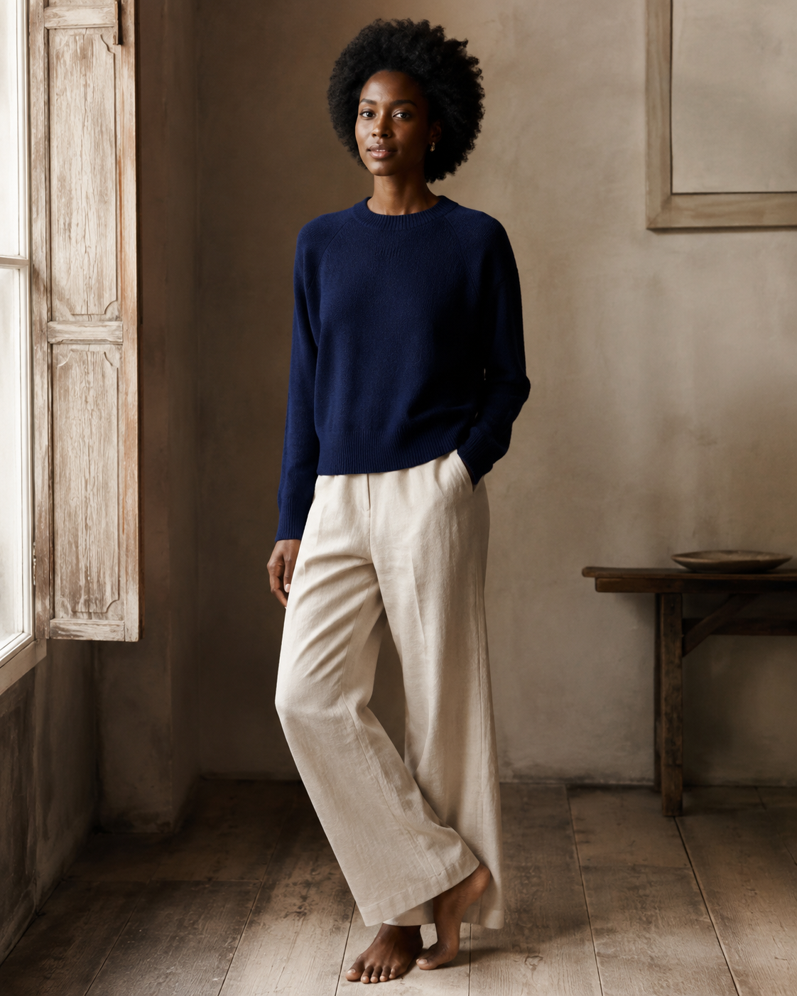 Navy Cashmere Crew-Neck Sweater