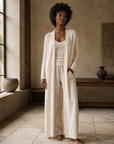 Long Ivory Open-Front Cardigan, alternate view 2
