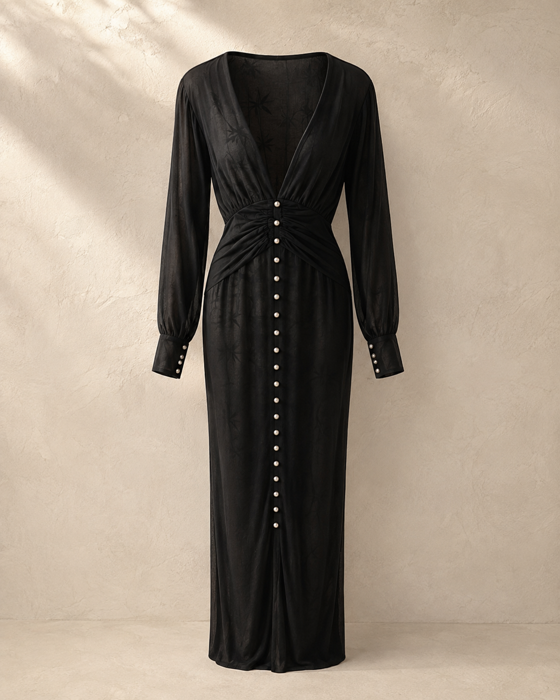 Black Pearl-Button Fitted Dress