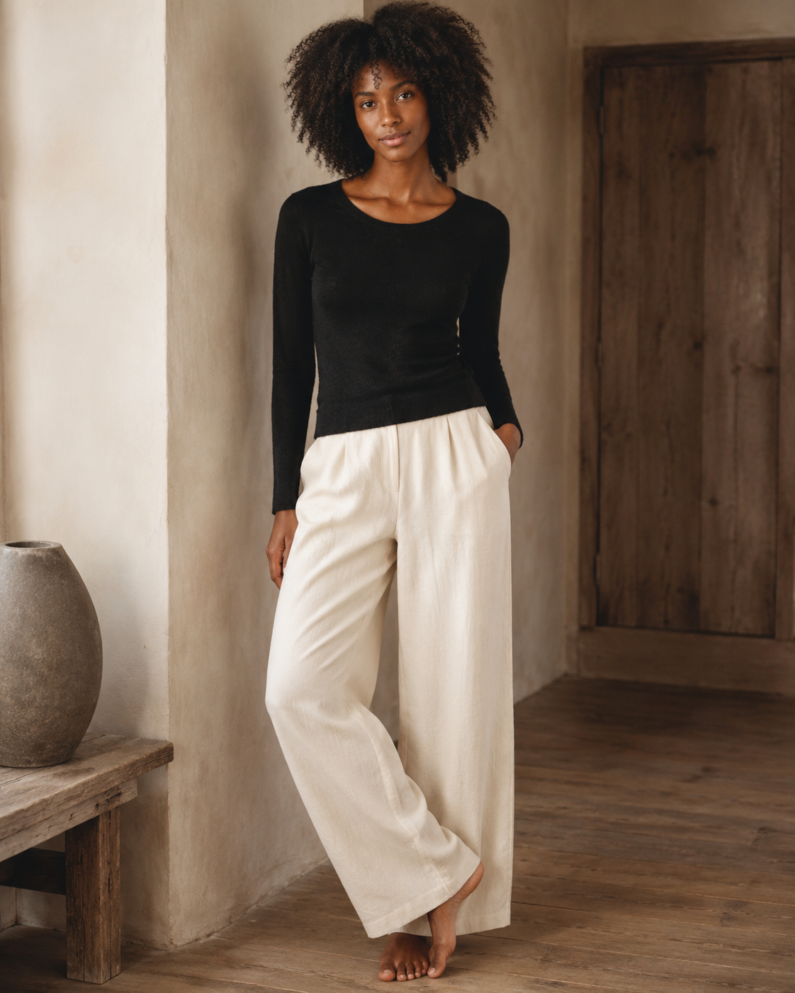 Black Scoop-Neck Cashmere Top, alternate view 2