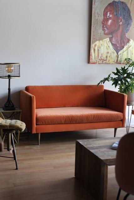 Persimmon Velvet Mid-Century Modern Loveseat