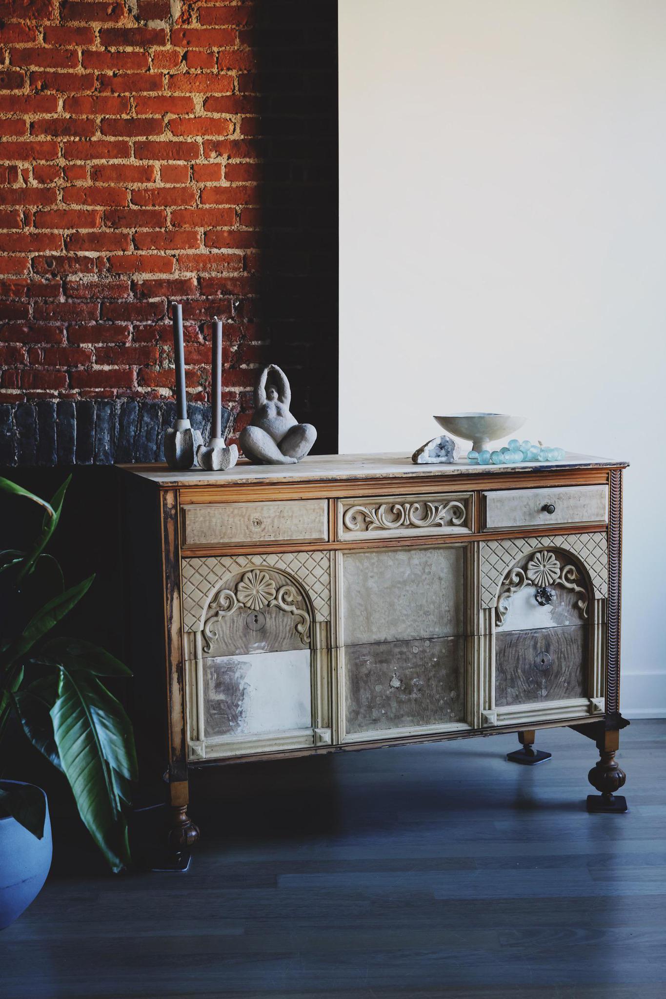 White Washed Spindle Credenza