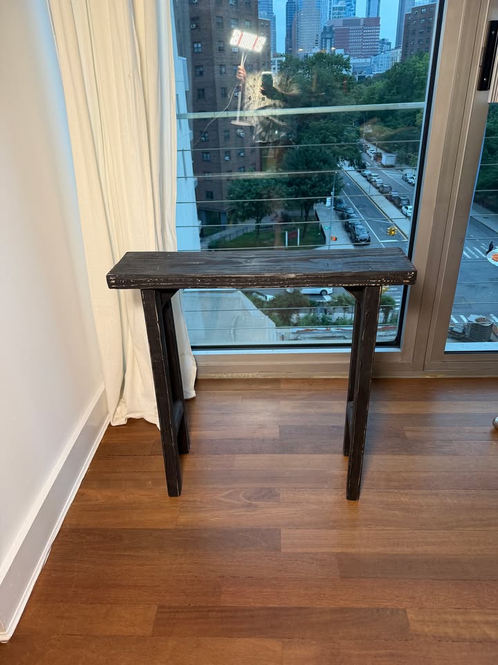 Ebonized reclaimed wood console, front view