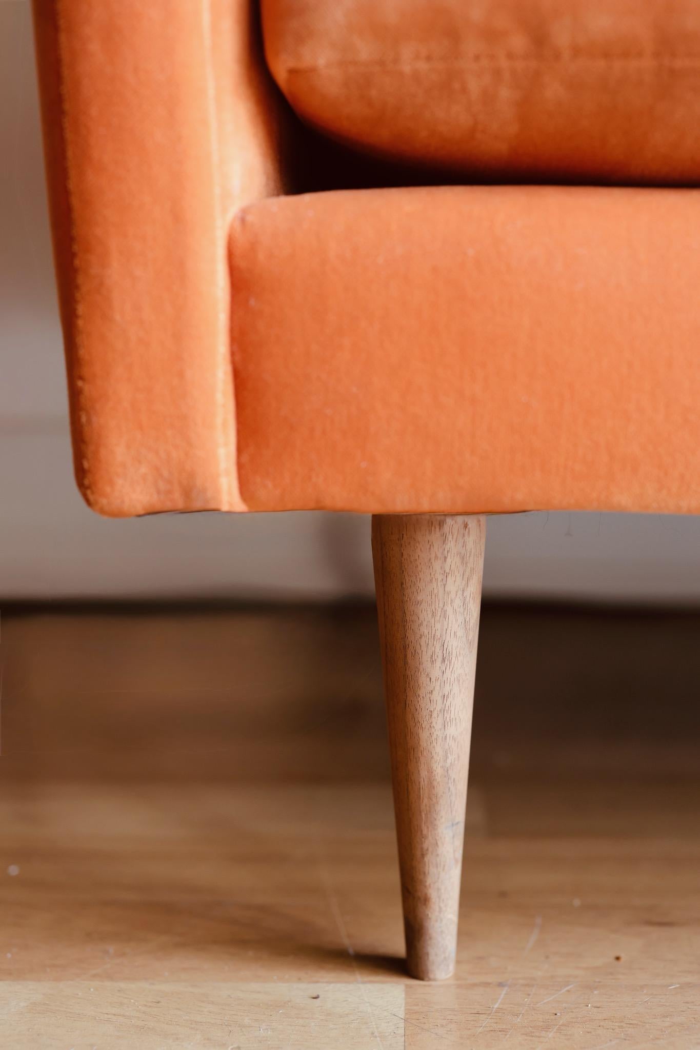 Persimmon Velvet Mid-Century Modern Loveseat