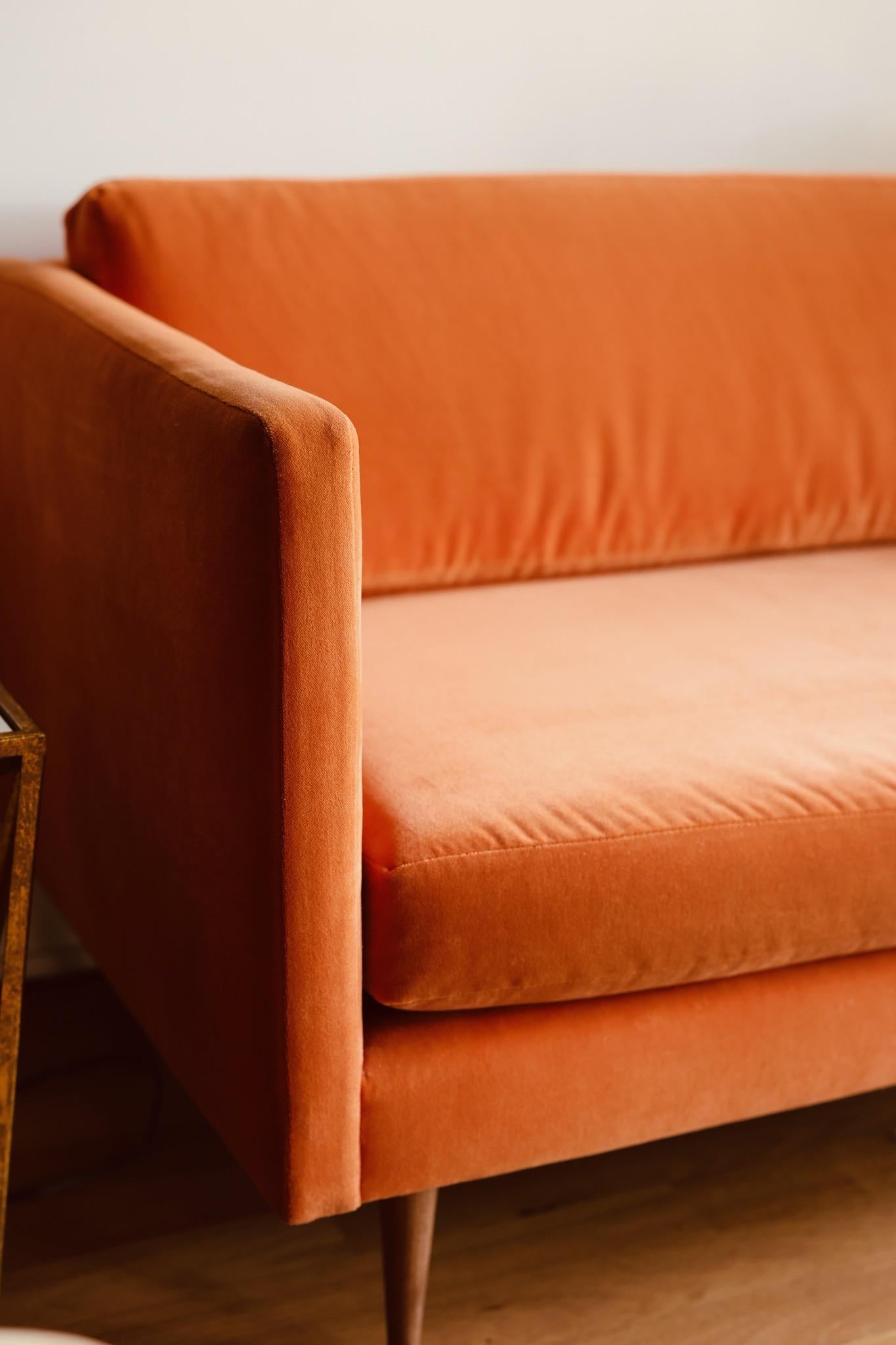 Persimmon Velvet Mid-Century Modern Loveseat