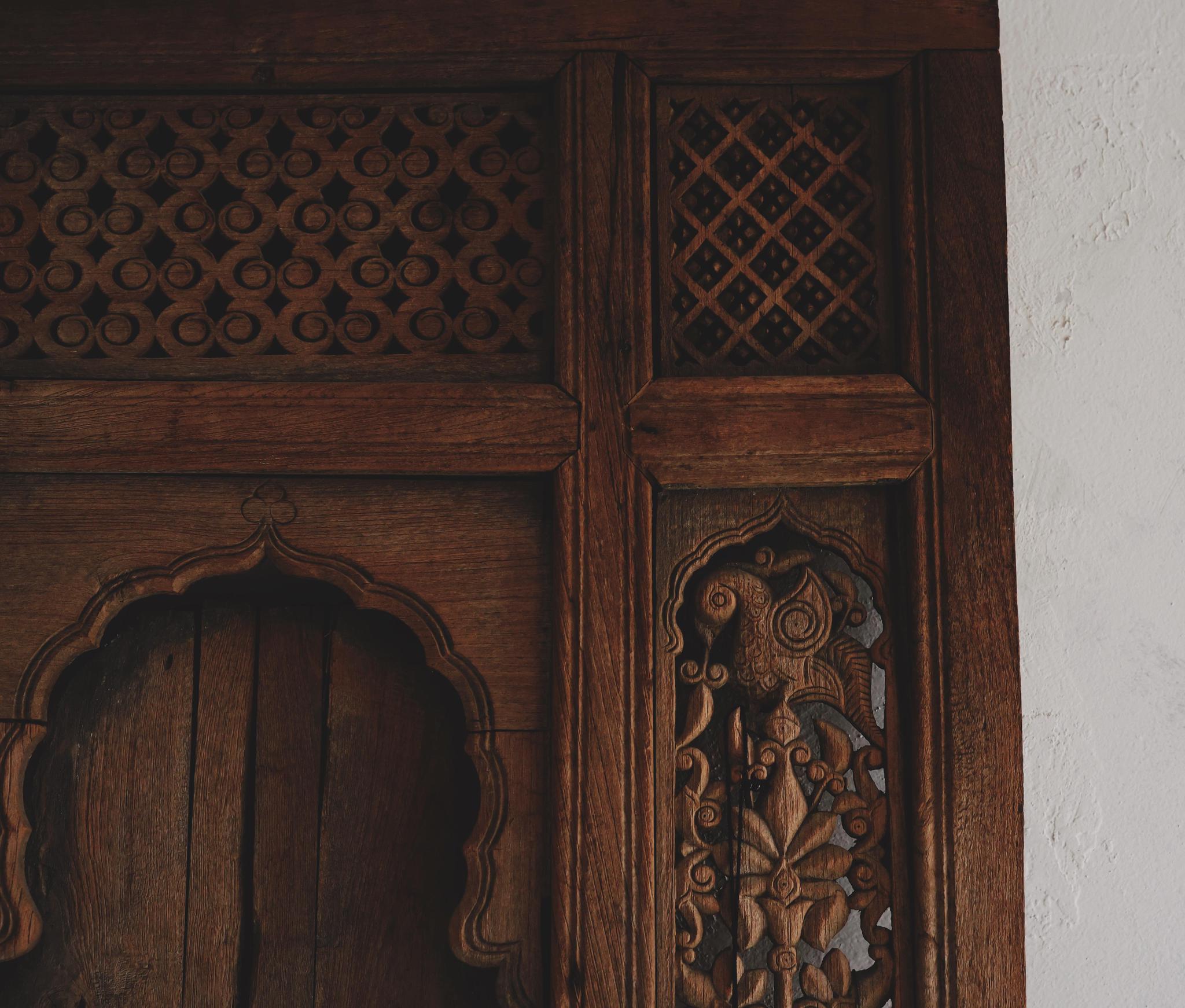 Antique Hand-Carved Wooden Door Panel