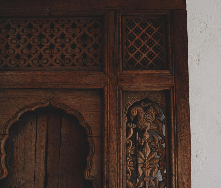 Antique Hand-Carved Wooden Door Panel