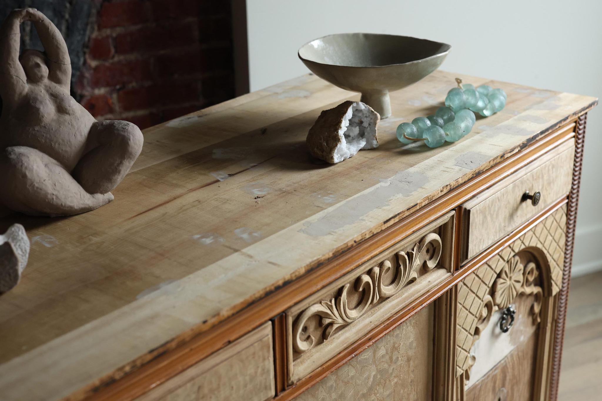 White Washed Spindle Credenza