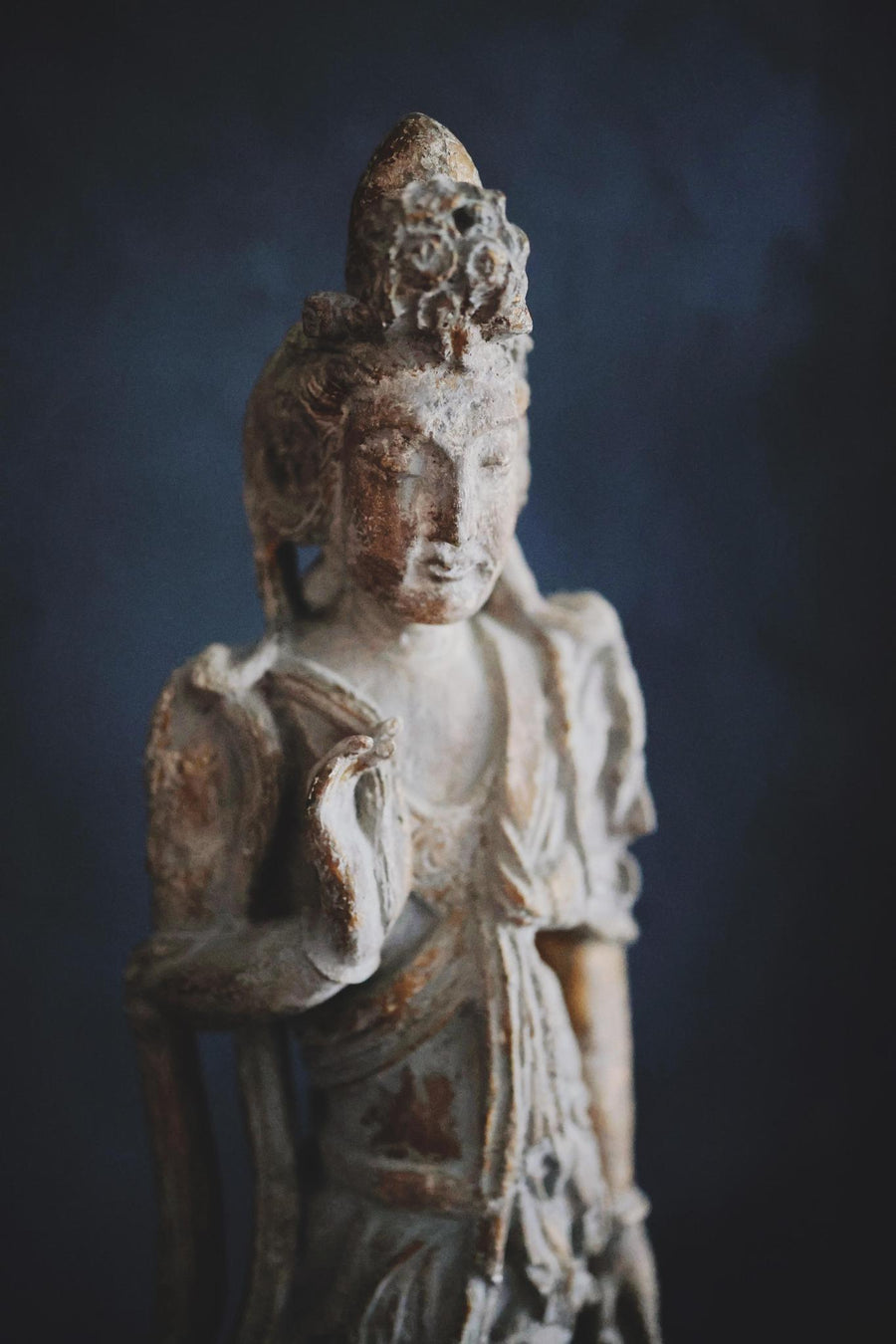 Weathered Stone Guanyin Statue