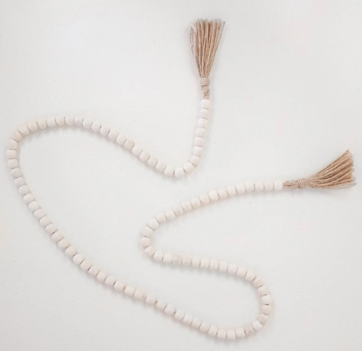 Wood Bead Garland with Jute Tassles