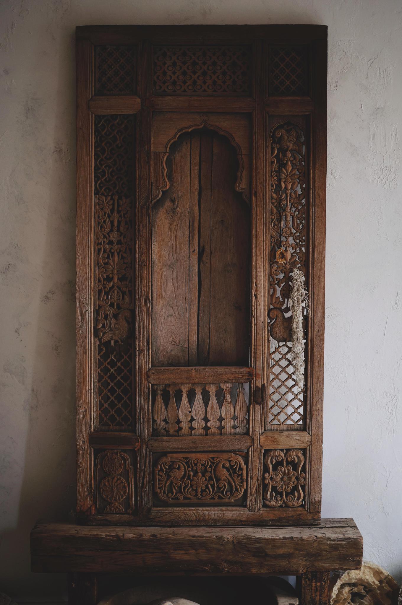 Antique Hand-Carved Wooden Door Panel