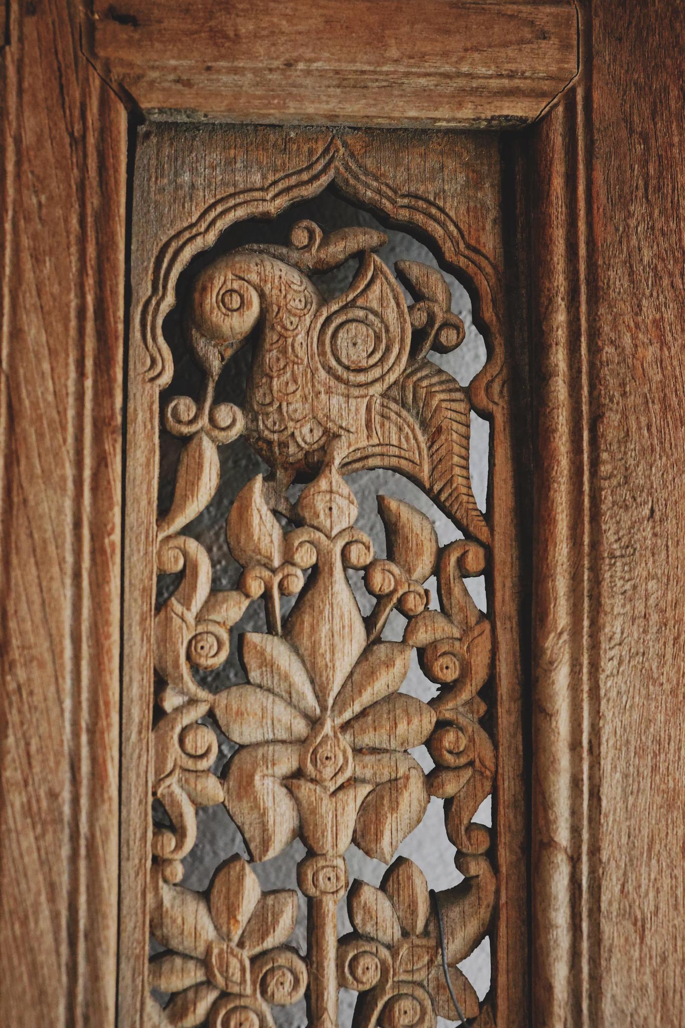 Antique Hand-Carved Wooden Door Panel