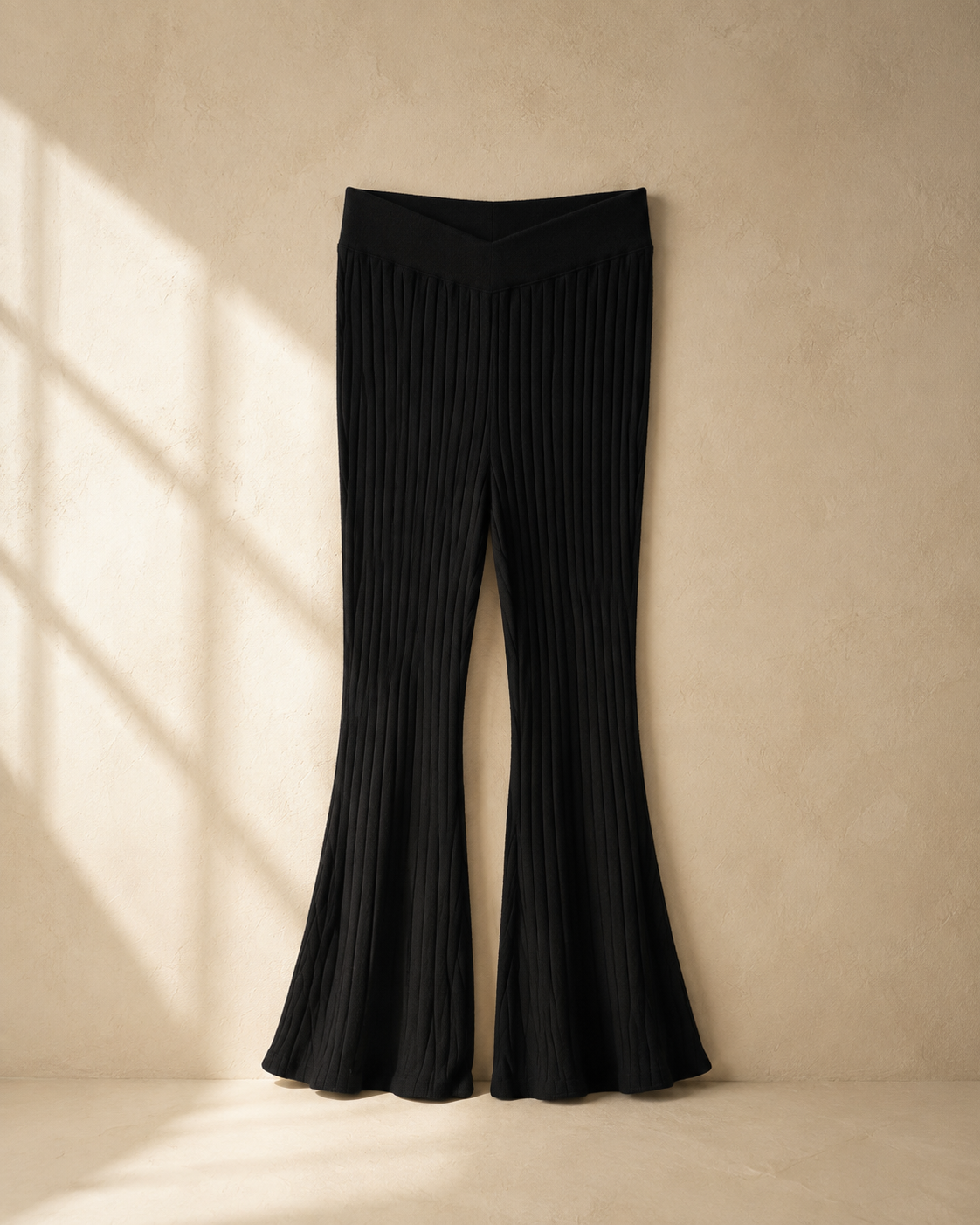 Black ribbed flare pants