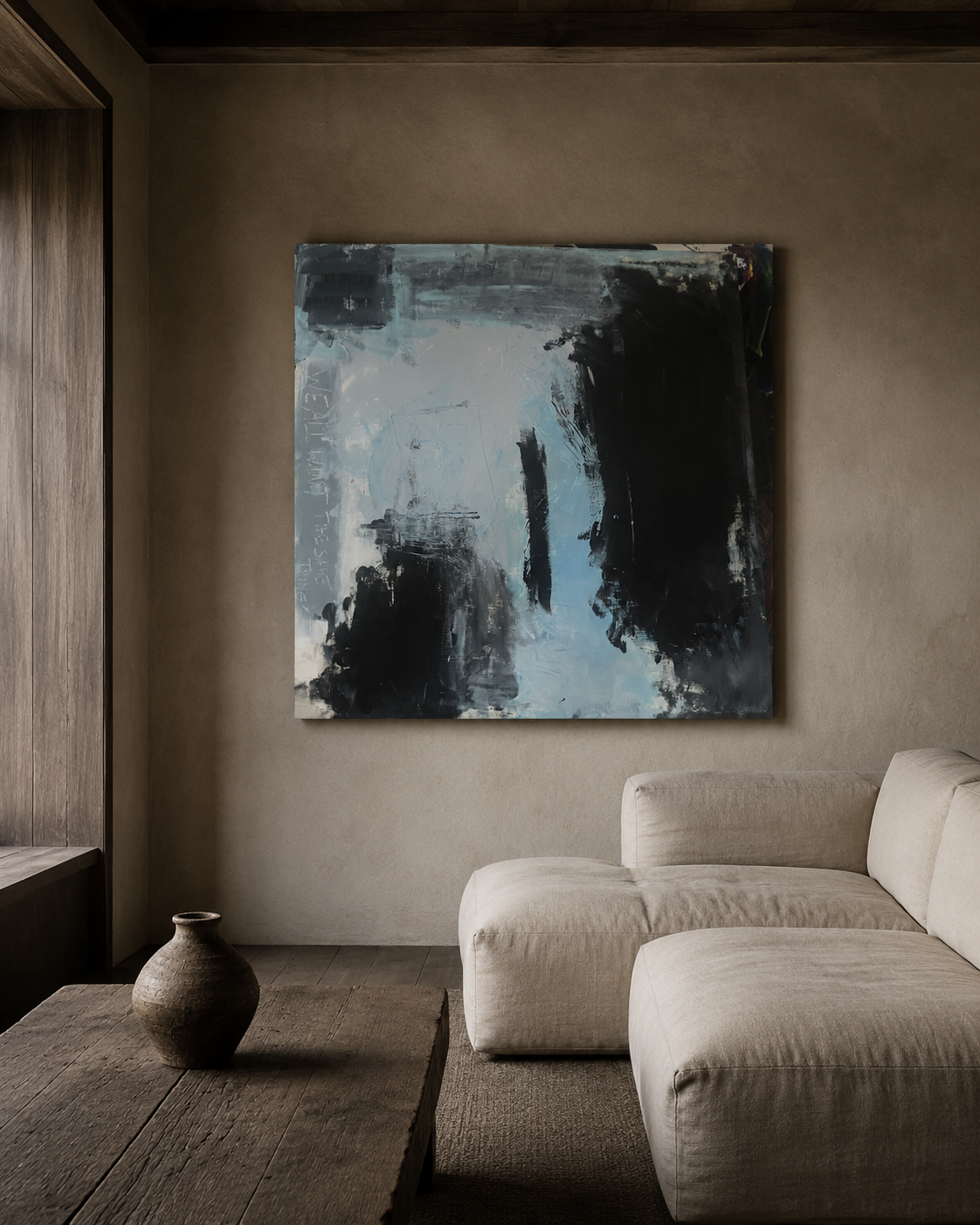 Black White & Blue Abstract Painting