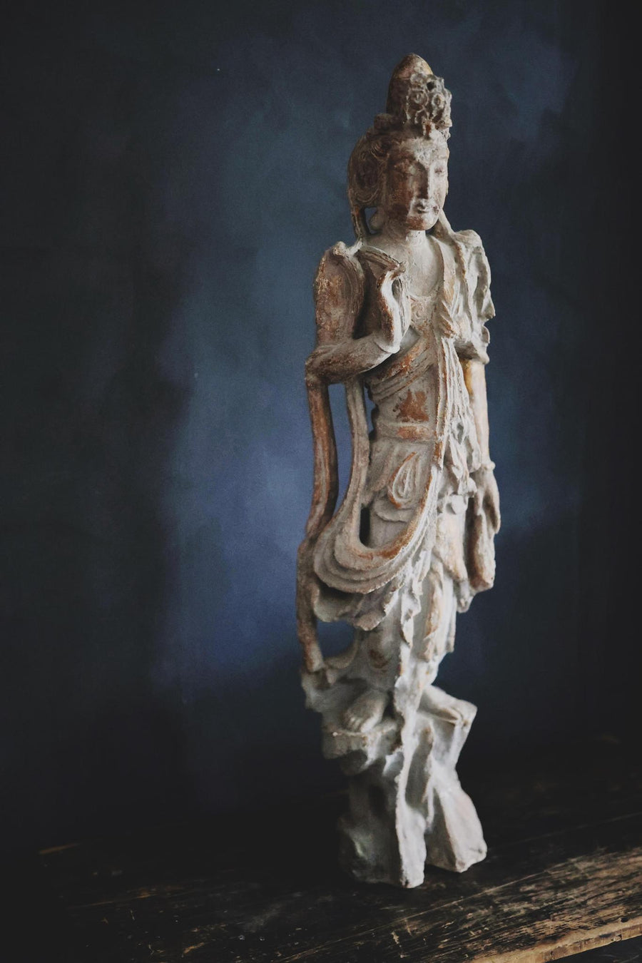 Weathered Stone Guanyin Statue