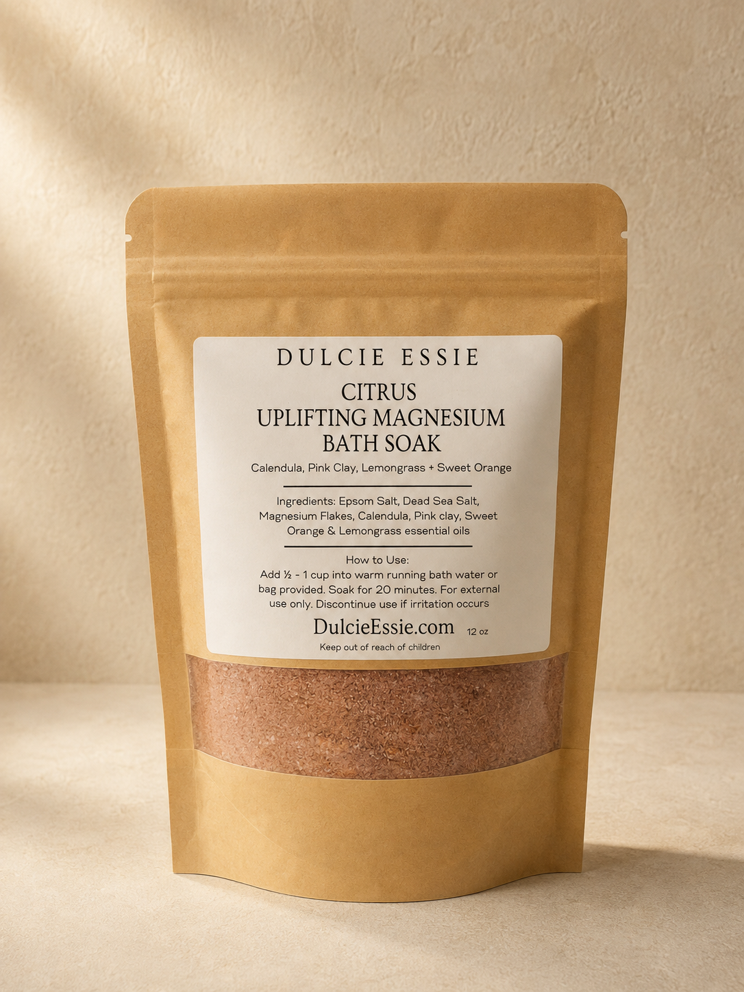 Dulcie Essie Citrus Uplifting Magnesium Bath Soak, 12 oz kraft pouch